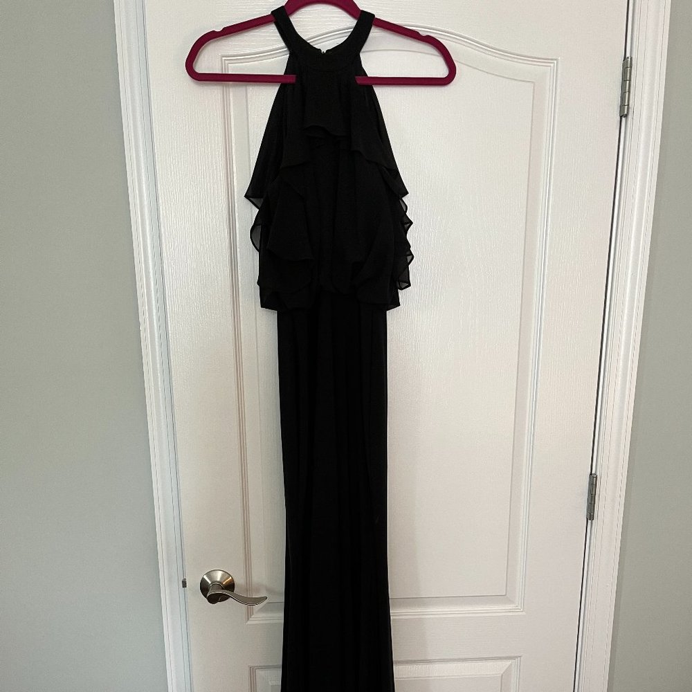 Betsy & Adam floor length black dress high neck Size 2